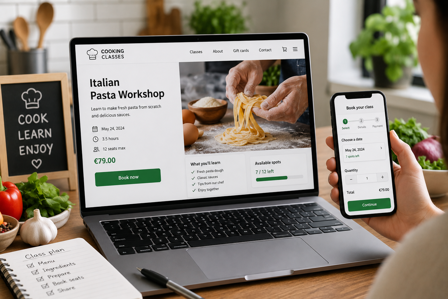 Website for Cooking Classes That Sells Seats